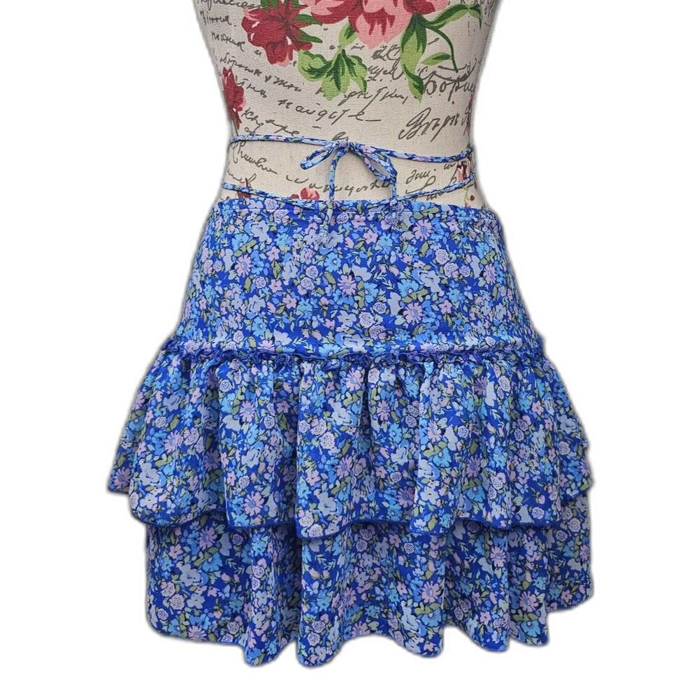 Wild Fable Blue Floral Convertible Tiered Mini Skirt - Size XS